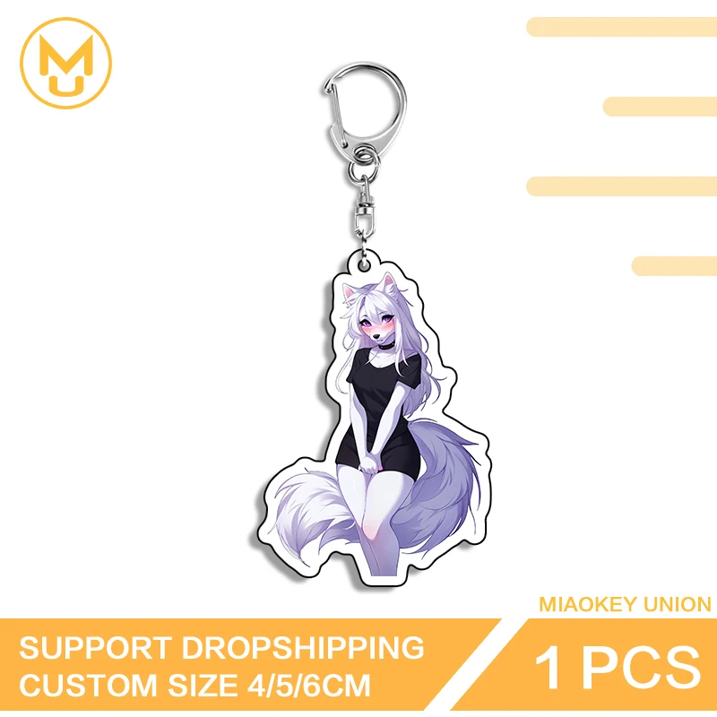 Furry Alluring Girl Standing Posture Enchanting Elegant Exclusive Design Double Sided Acrylic Keyring Premium Fancy Jewelry
