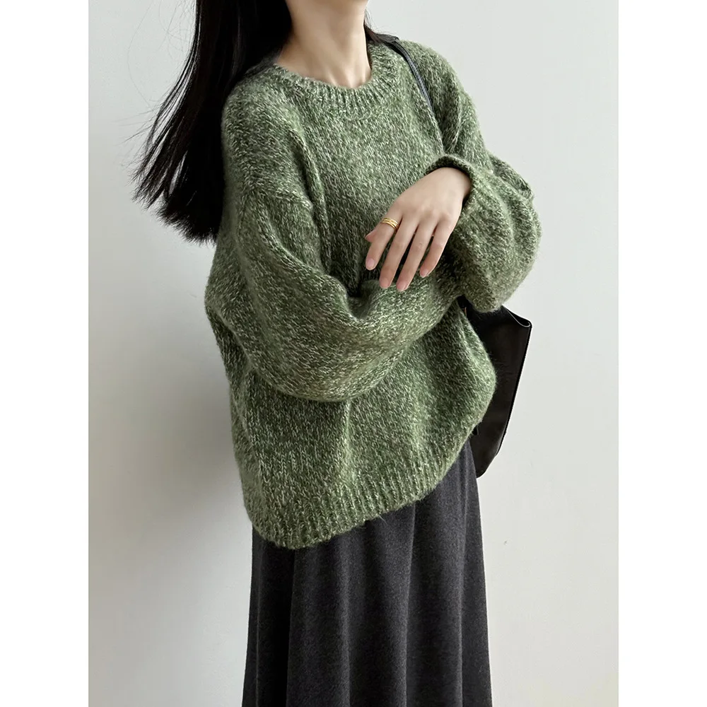 

Разноцветный винтажный пуловер для женщин, зимний мягкий свободный дизайн, вязаный топ