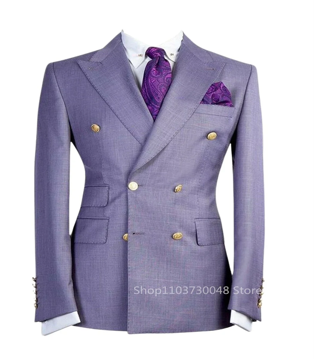 

1Pieces Light Purple Blazer for Men Peak Lapel Double Breasted Dinner Jacket Elegant Smoking Slim Fit Suit