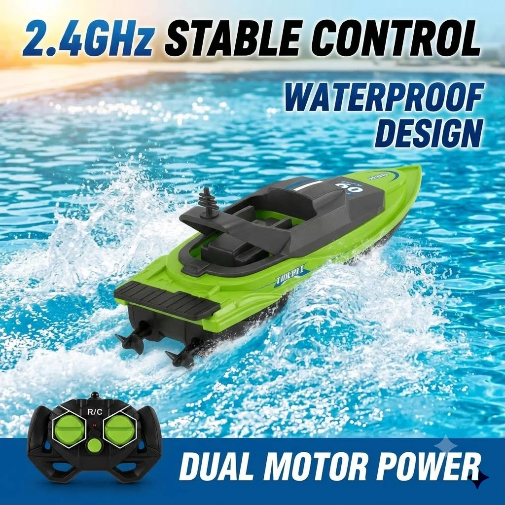 2.4GHz High Speed RC Boat Waterproof Remote Control Speed Boat Dual Motor Electric Racing Boat for Kids Boys Outdoor Pool Toys