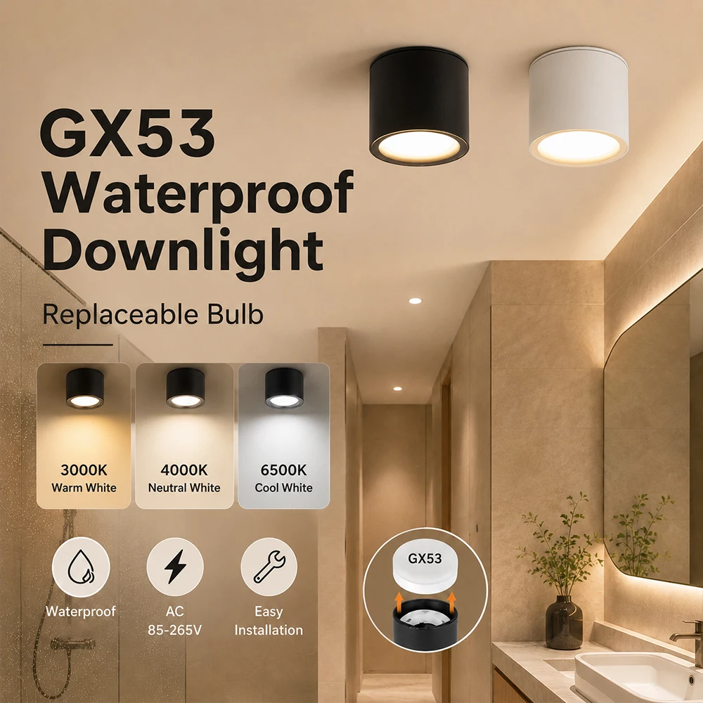 Waterproof Surface Mount Downlight GX53 Led Ceiling Light 85-265v Replaceable Bulb For Bedroom Living Room corridor Home Decor
