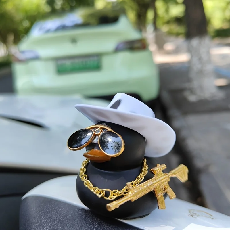 1PC Cowboy Hat Black Duck Car Decoration Rear View Mirror Decoration