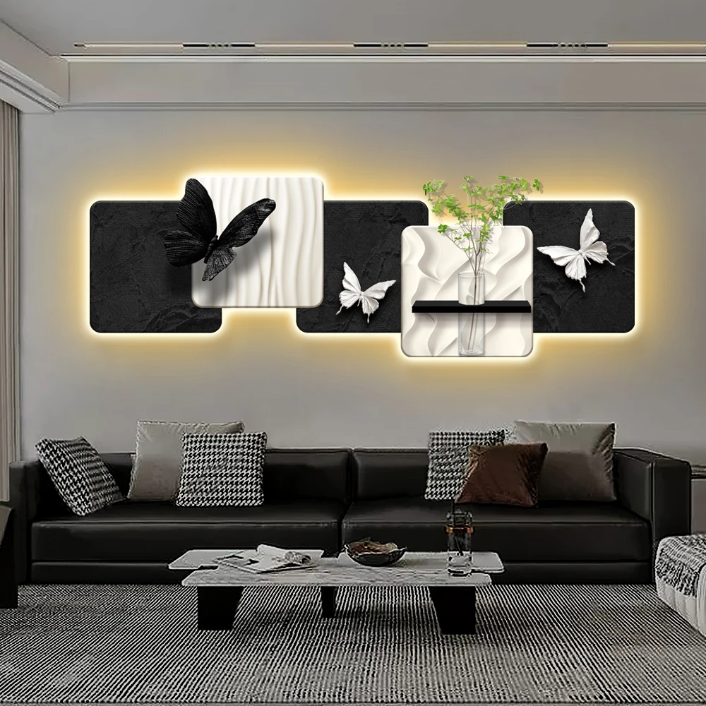 

hit product2025 New Creative LED Light Painting UV Engraving Black and White butterfly Artificial Tree Crystal Porcelain Wall Ar