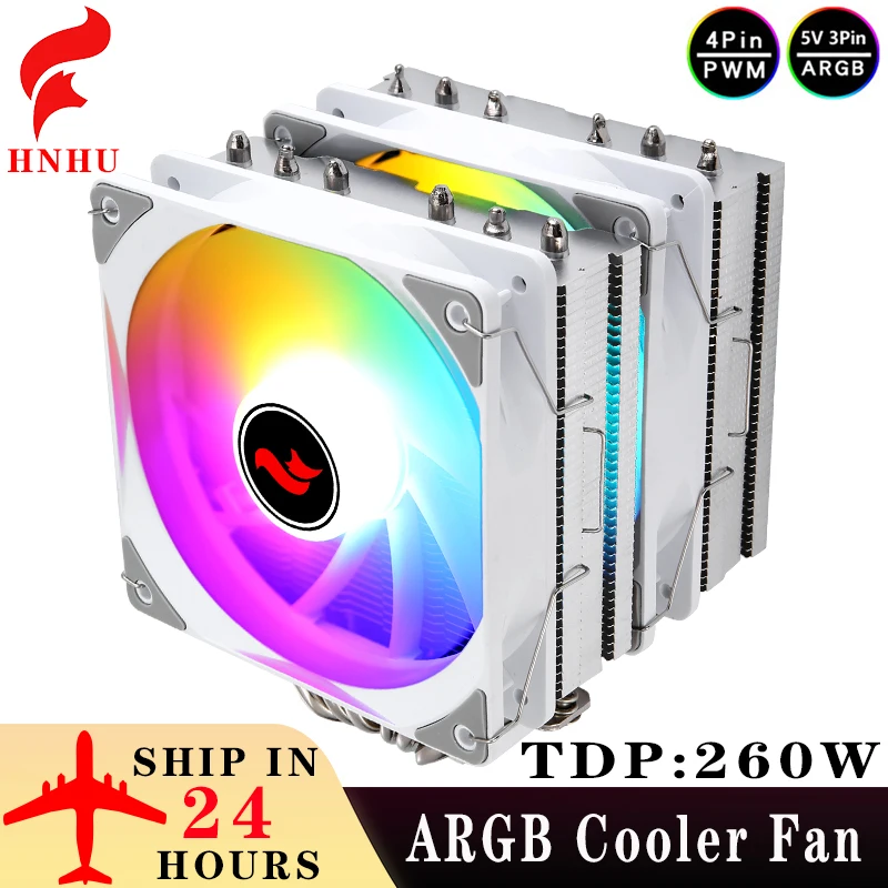 HNHU Workstation Cooler 120mm Twin tower 6 Heat Pipe Radiator Compatible LGA2011 115x 1200 1700 18xx AM4 AM5 x79 x99 Cpu Fan rgb