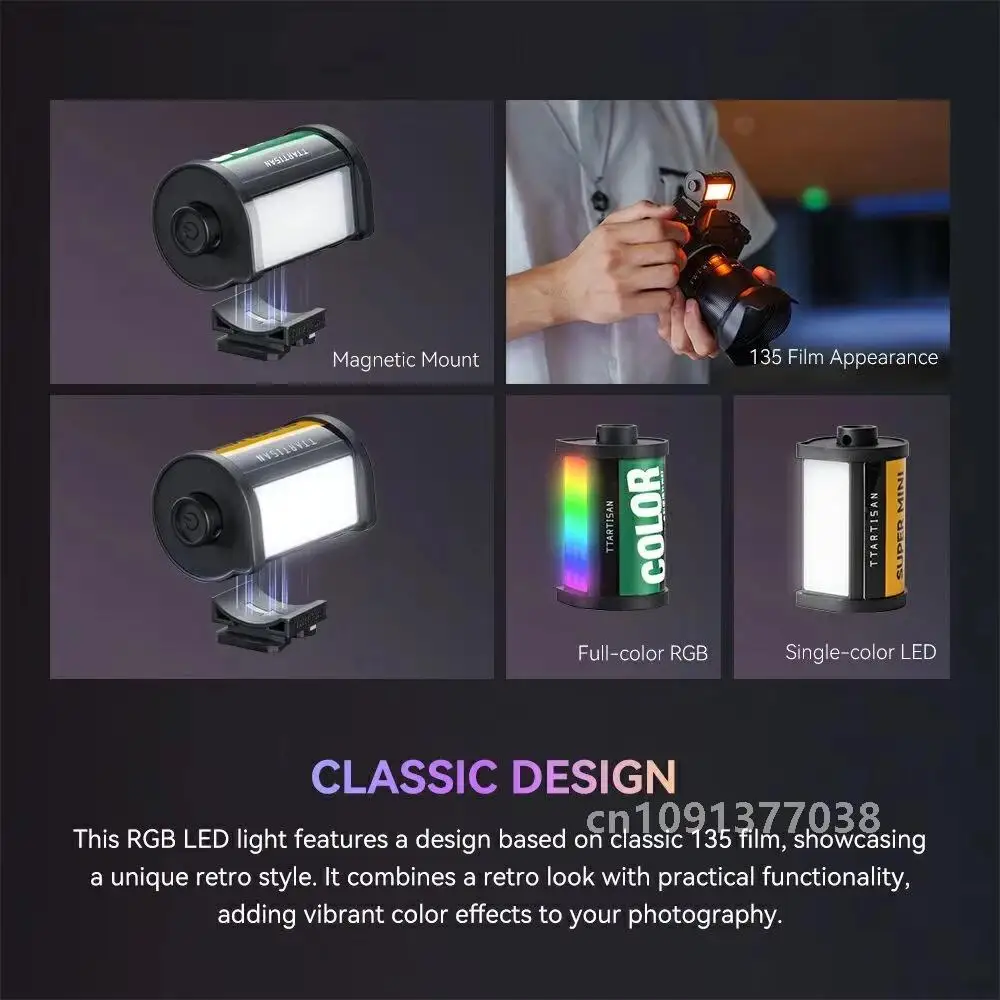TTArtisan Mini Magnetic RGB LED Light 5W 300mAh Light Mini Magnetic LED Light for Camera Reteo Film Style Super Mini LED