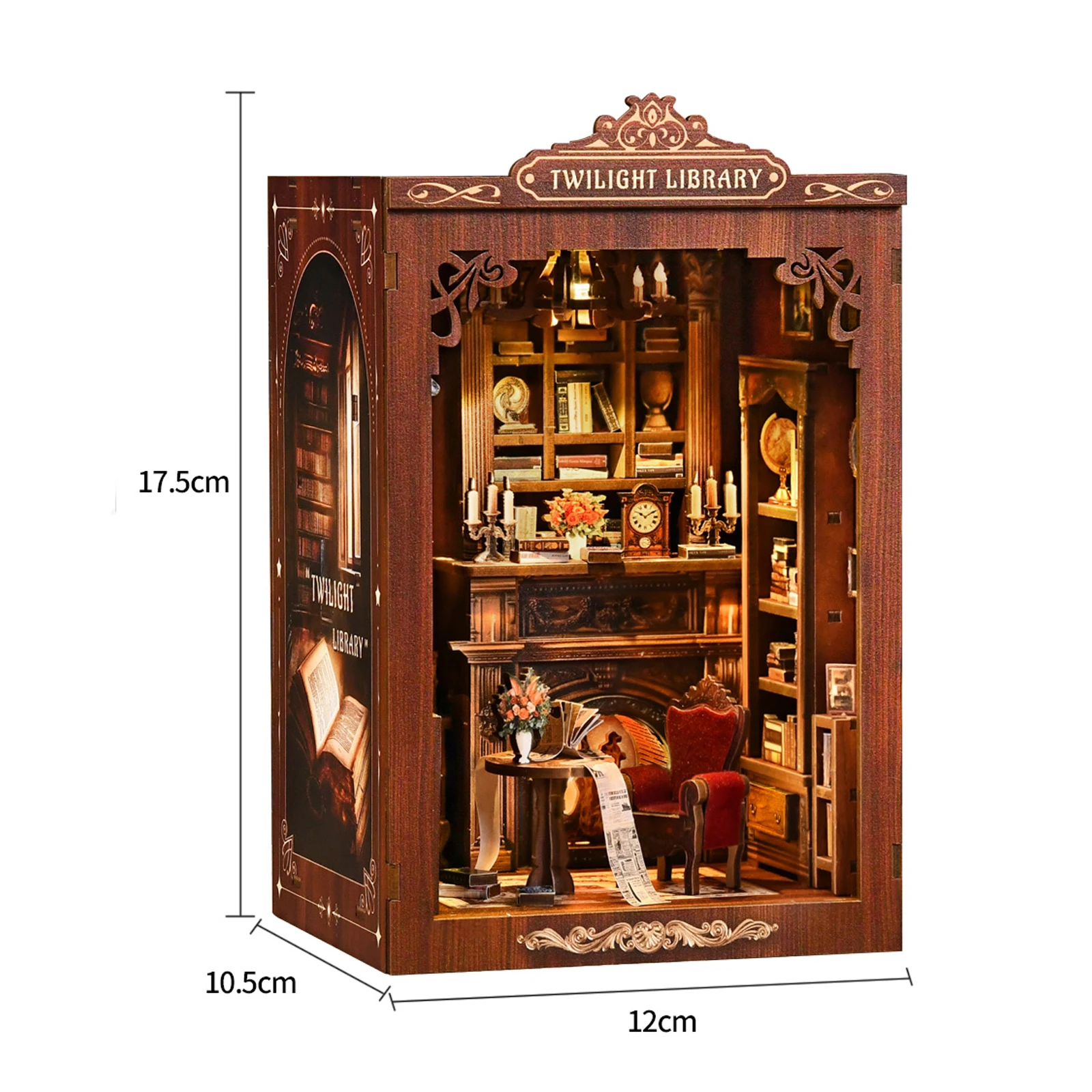 DIY Holz Buch Nook Regal Einsatz Kit Twilight Bibliothek Buchstütze mit Licht Miniatur Modell Kits Bücherregal für Freunde Geschenke