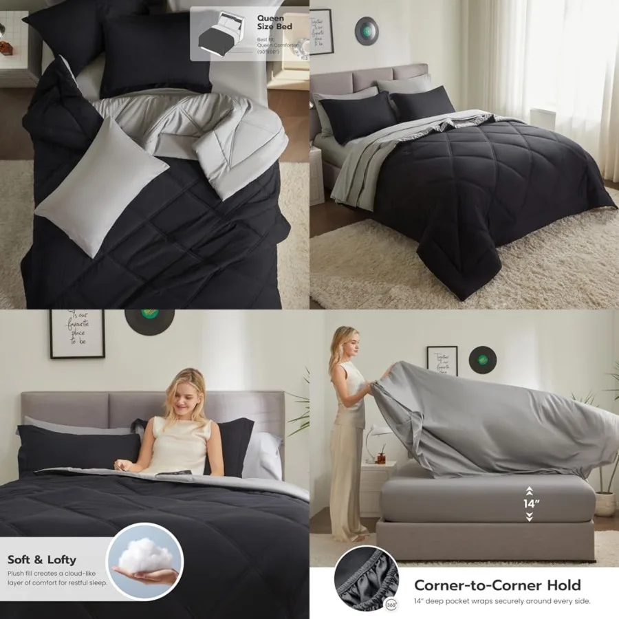 

Comforter Set with Sheets Black, 7 Pieces Bed Set with 1 Down Alternative Comforter, 1 Flat Sheet, 1 Fitted Sheet, 2 Pillowcase