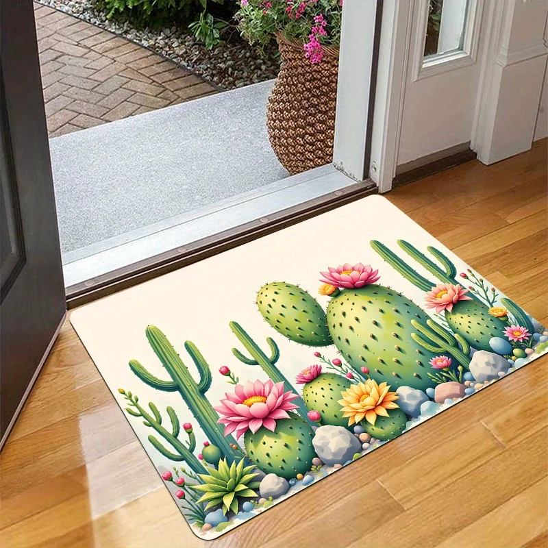 

Desert Cactus Doormat - Non-Slip Floor Mat with Vibrant Cactus & Flower Design, for Home, Kitchen, Laundry Room, Restroom