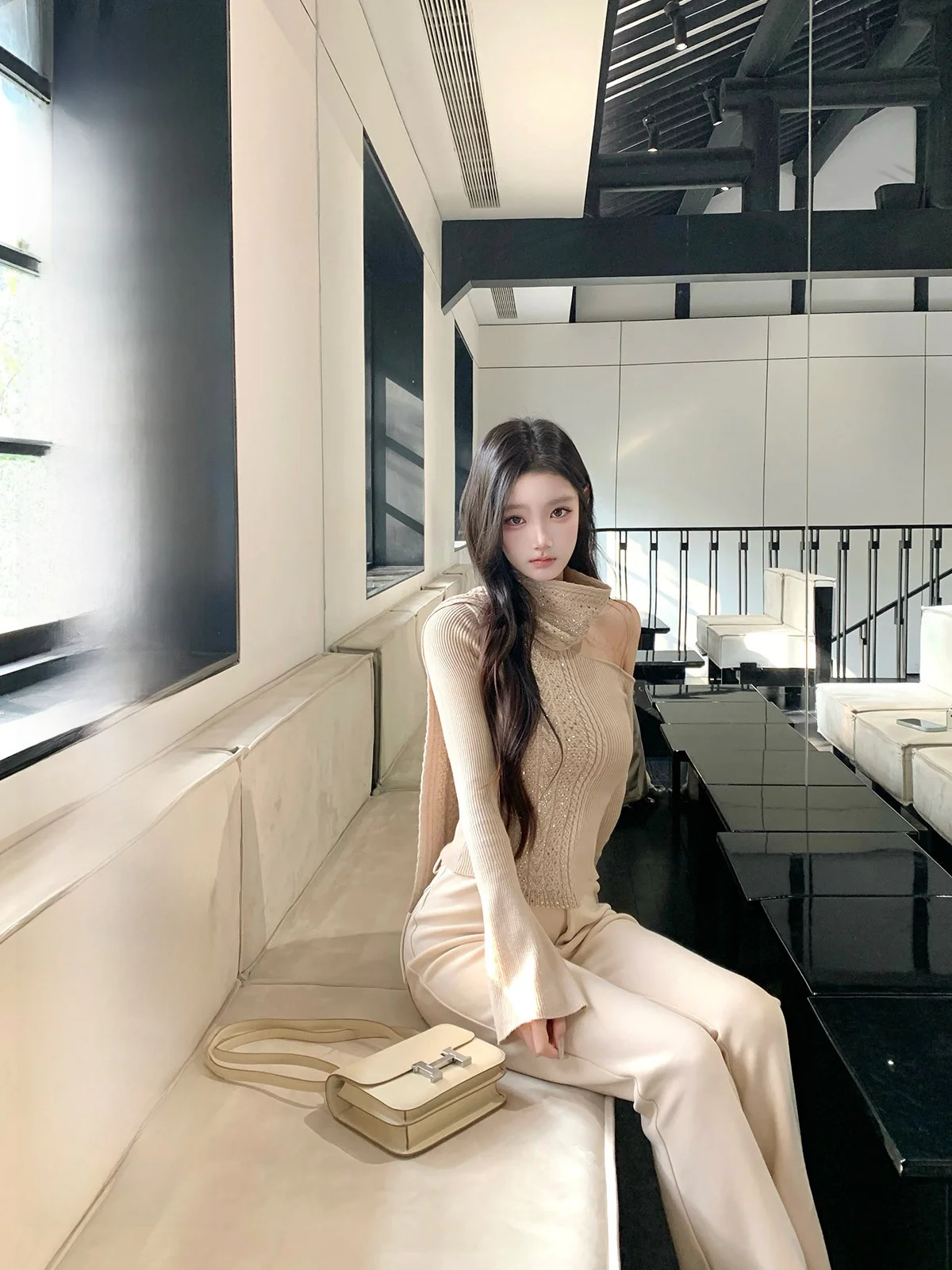 

Hotdog Spicy Long Sve Knitted Sweater oulder Baring Base Layer Outerwear for Women Winter Season Simple Sle Fit Body