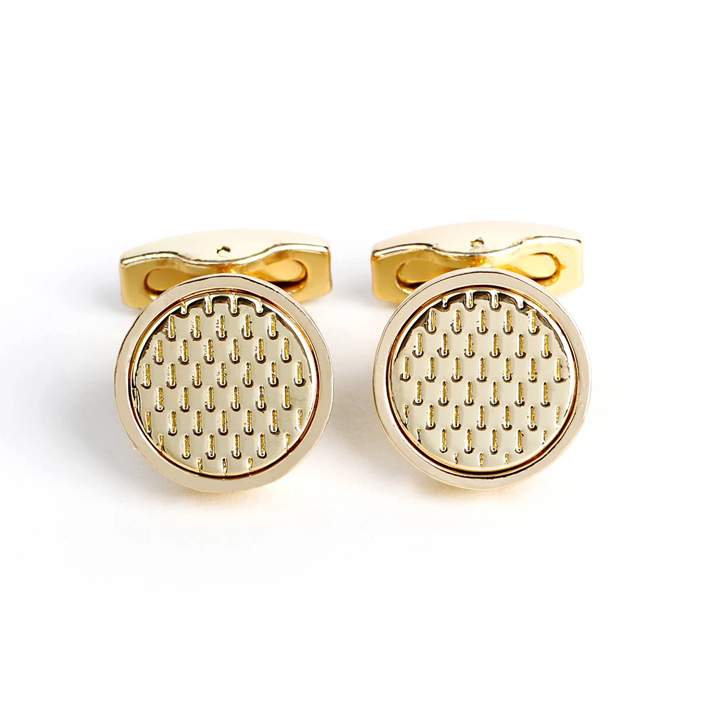 Cufflinks for Men Gold TOMYE XK22S036 Fashion Golden Grid Round Wedding Dress Shirt Cuff Links