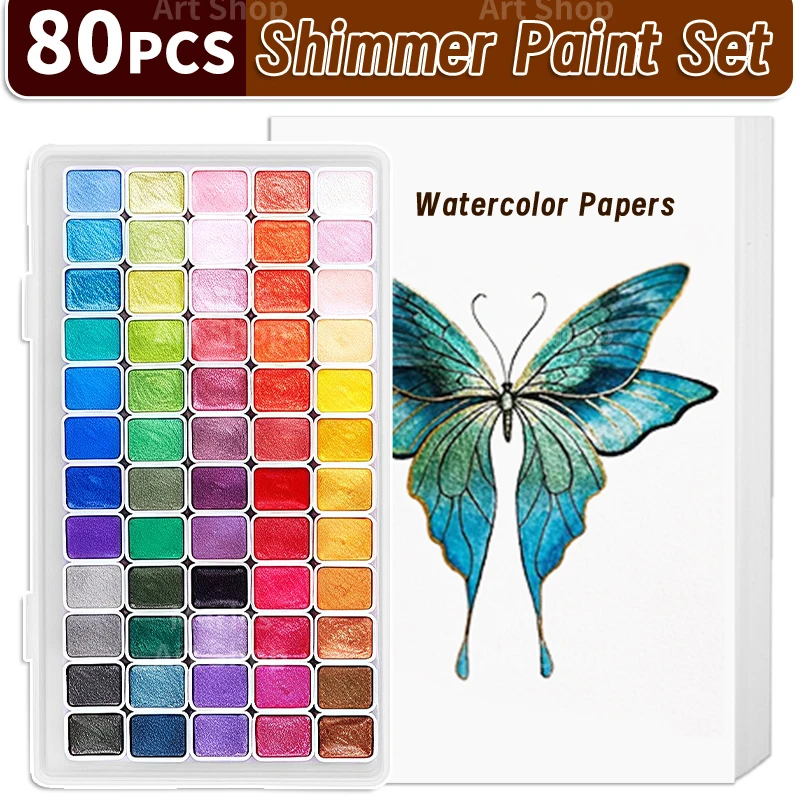 

Набор акварельных красок с металлическим блеском, 60 цветов и 20 шт. акварельной бумаги для рисования, письма, открытки для художников, взрослых