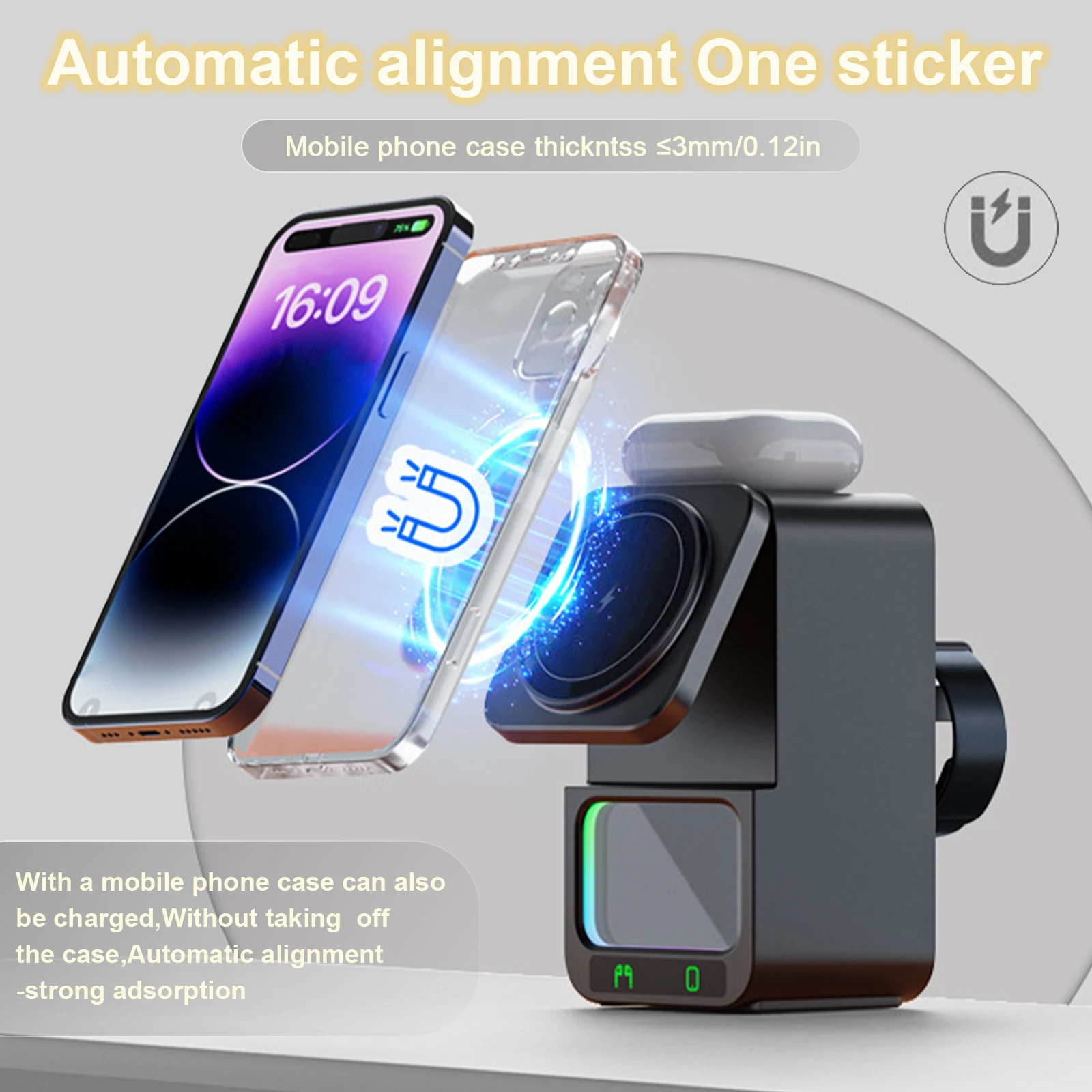 5 in 1 Bluetooth-Compatible Speaker Magnetic Charger 360° Adjustable Holder Magnetic Wireless Charger for iPhone Airpods Watch