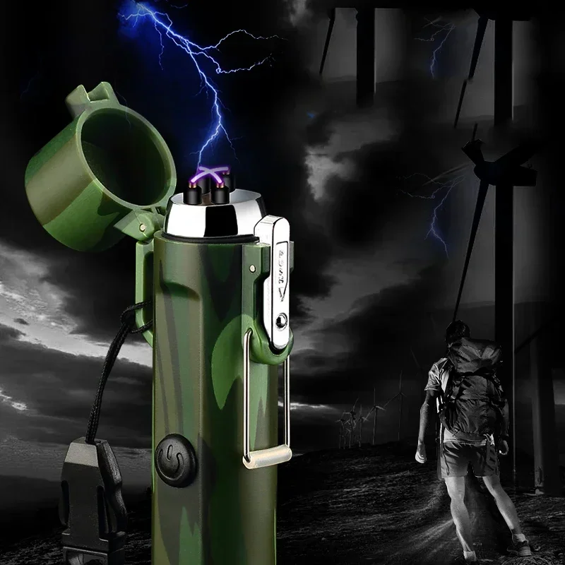 New Outdoor Camping Outdoor Survival Plasma Lighter USB Rechargeable Waterproof with Flashlight Compass Survival Lighter