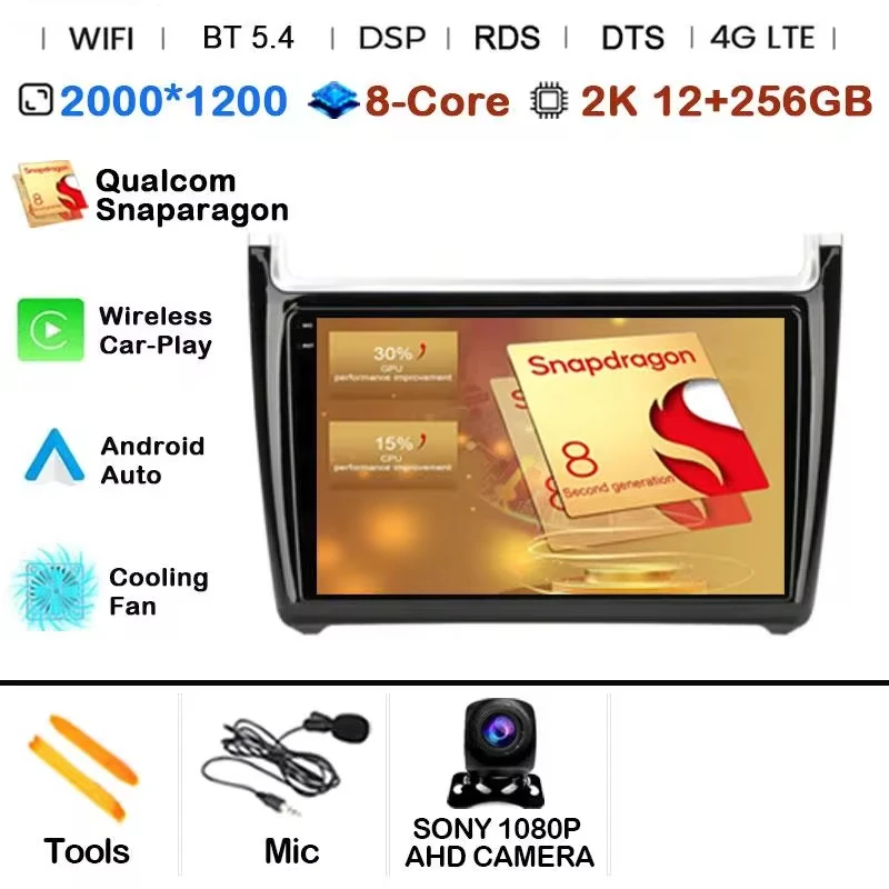 Android 15 Auto Radio 2Din CarPlay Multimedia Videospeler voor Volkswagen VW POLO sedan 6R 2008-2020 GPS Navigatie Autoradio