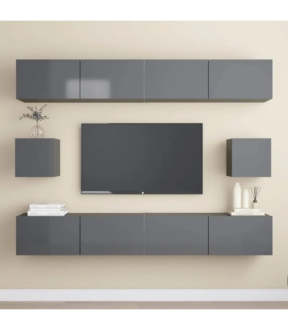 TV furniture 6 pieces bright gray chipboard TV furniture set