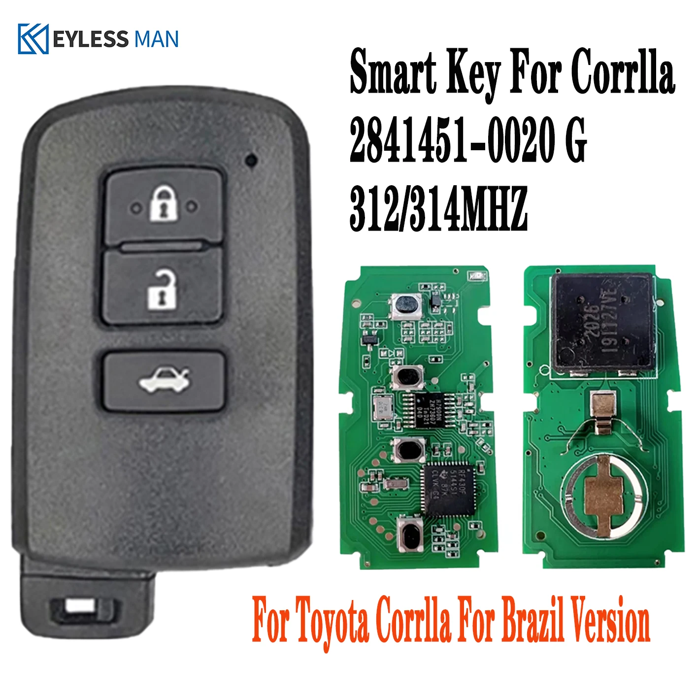 Keyellers-Porte-clés de voiture à distance intelligent, Toyota Corrlla, marché brésilien, 2016-2019, 312MHz, carte ériane = 88 0020 G