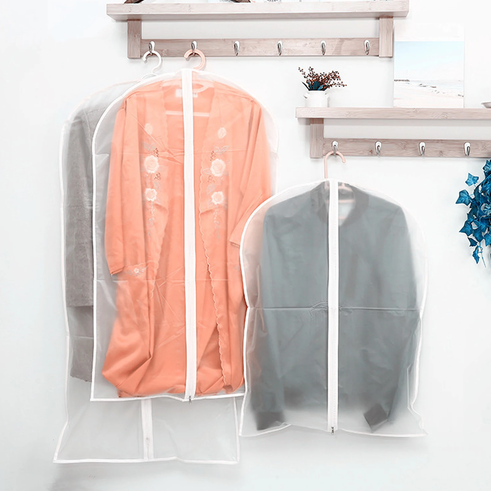 

5 Pcs Garment Bags Dustproof Cover for Storage Hanging Clothes Wardrobe Coats Suits Reusable Garment Storage Bags PEVA
