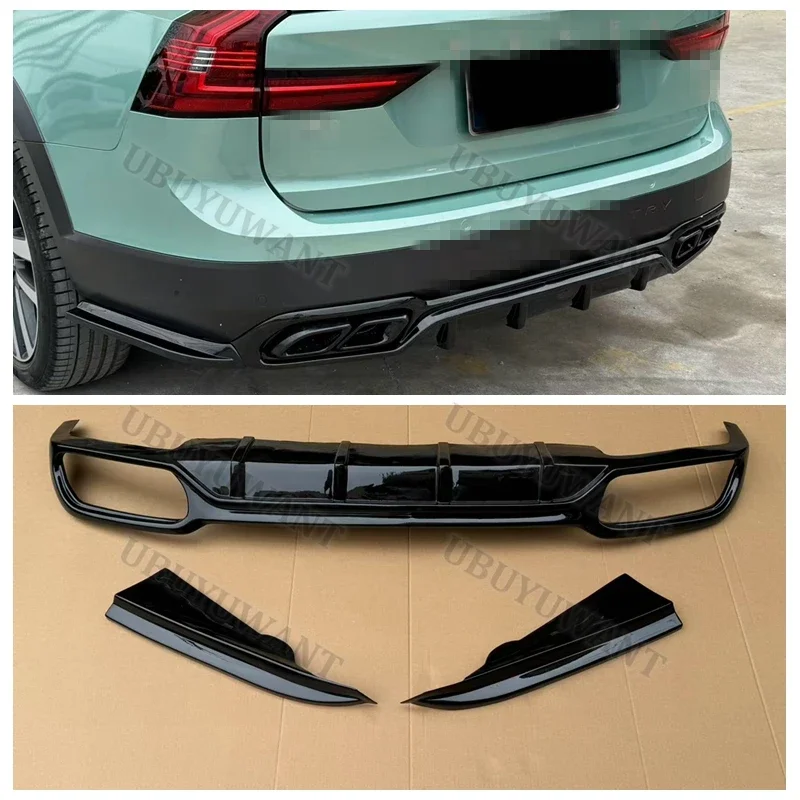 For VOLVO V90 Cross Country T5 B5 AWD 2017+ Matt Black/Glossy Black Rear Bumper Trunk Lip Spoiler Diffsuer With 2PCS Wrap Angle