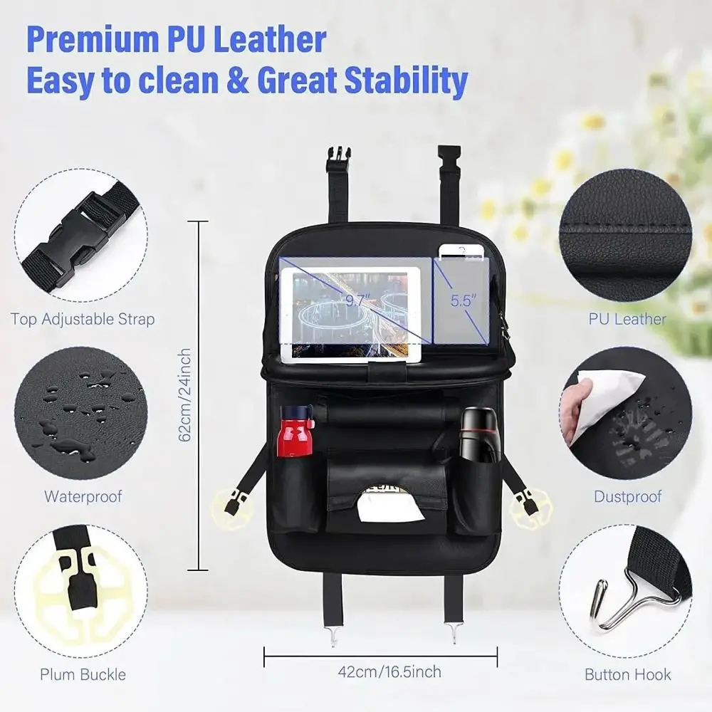 

Multi-Purpose Design Car Back Seat Organizer Foldable Dining Table Heavy-Duty Waterproof Fabric Universal Vehicle Accessories
