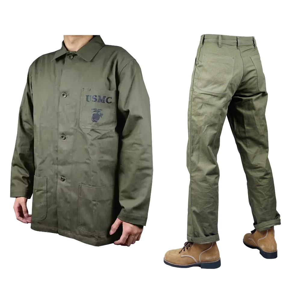 

WWII US Soldier USMC Uniform HBT Suit Casual Training Replica of The Coat Pants Tactical Coat Leisure Training Jacket