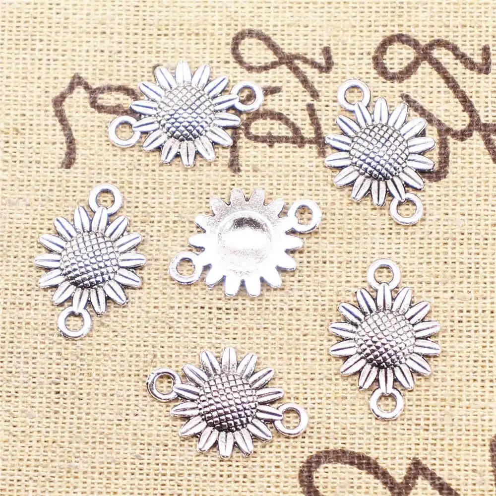 Sunflower Connector Pendants Jewelry Making Accesori Party Jewelry 15x21mm 10pcs Antique Silver Color