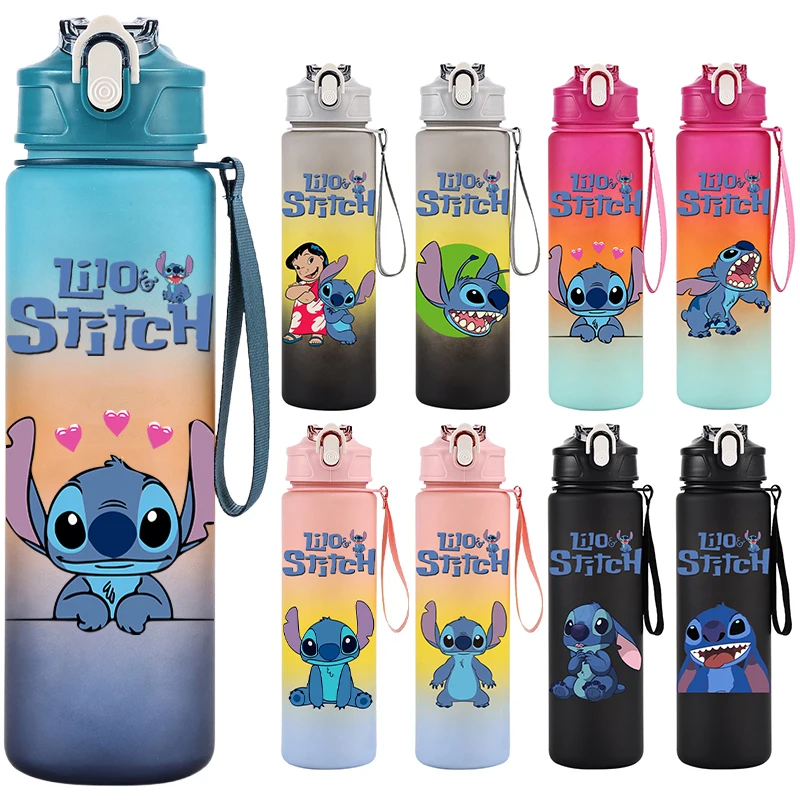 750ml Disney Lilo Stitch Water Cup Anime Portable Children Cute Plastic Cartoon Outdoor Sport Large Capacity Water Bottle Gifts