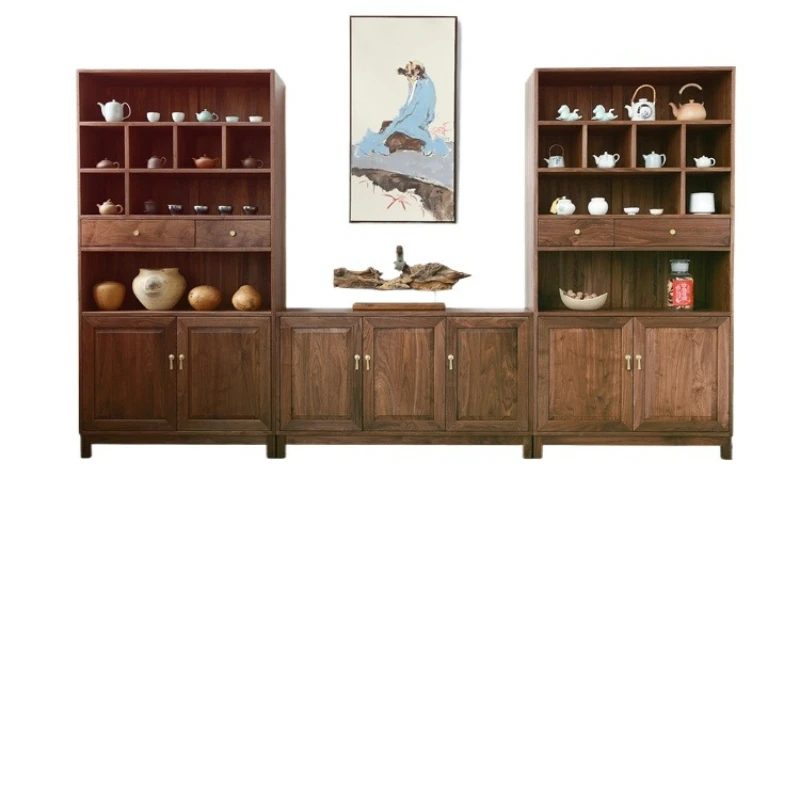 Black Walnut Bogu Shelf Bookcase Solid Wood Duobao Pavilion Shelf