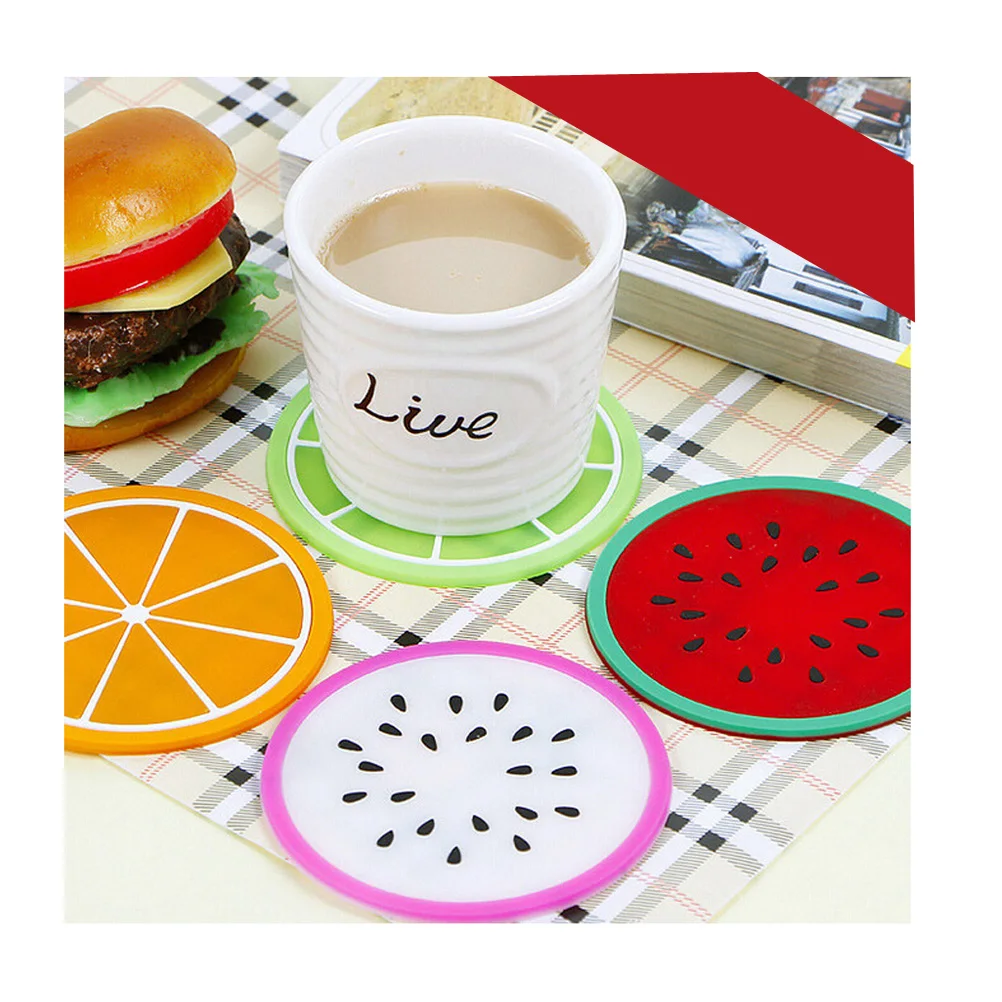 

5 pcs Fruit Shape Coasters Stylish Mini Silicone Cup Mats Non Slip Heat Resistance Table Decor Washable Jelly Color