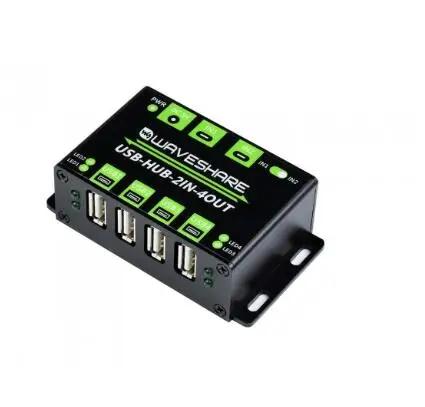 Waveshare USB-HUB-2IN-4OUT Industrial Grade USB HUB, Extending 4x USB 2.0 Ports, Switchable Dual Hosts