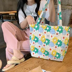 2024 New Tote Bag Large Capacity Floral Canvas Shoulder Bag Portable Female Student Shopping Bag Crossbody Bags for Women