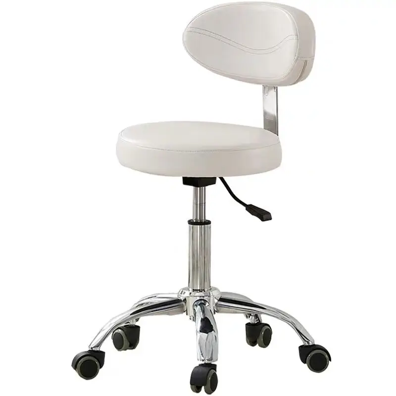 Durable Modern Salon Rolling Stool With PU Leather Backrest Height Adjustable 360 Degree Rotation Barber Chair Commercial Use