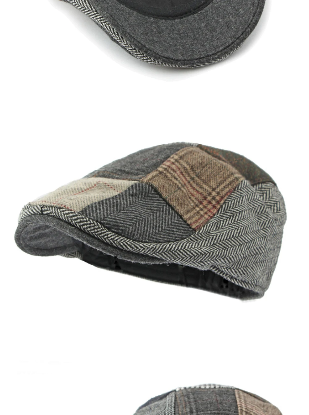 HT4295 Baskenmützen Frühling Herbst Winter Woll-Baskenmütze Patchwork Kariert Künstler-Malermütze Herren Damen Ivy Flachmützen Unisex Baskenmütze – Detail 10