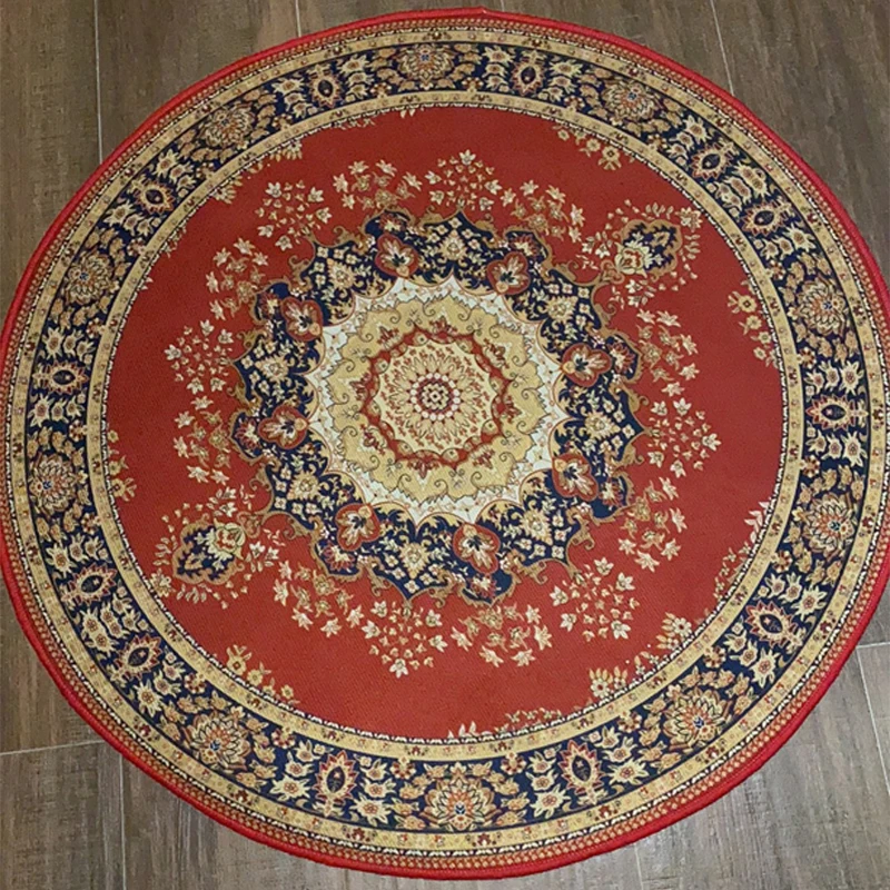 Retro Persian Style Round Carpet Non-slip Soft Large Living Room Rug Lint-free Easy Cleaning Cloakroom Decoration Chair Mats