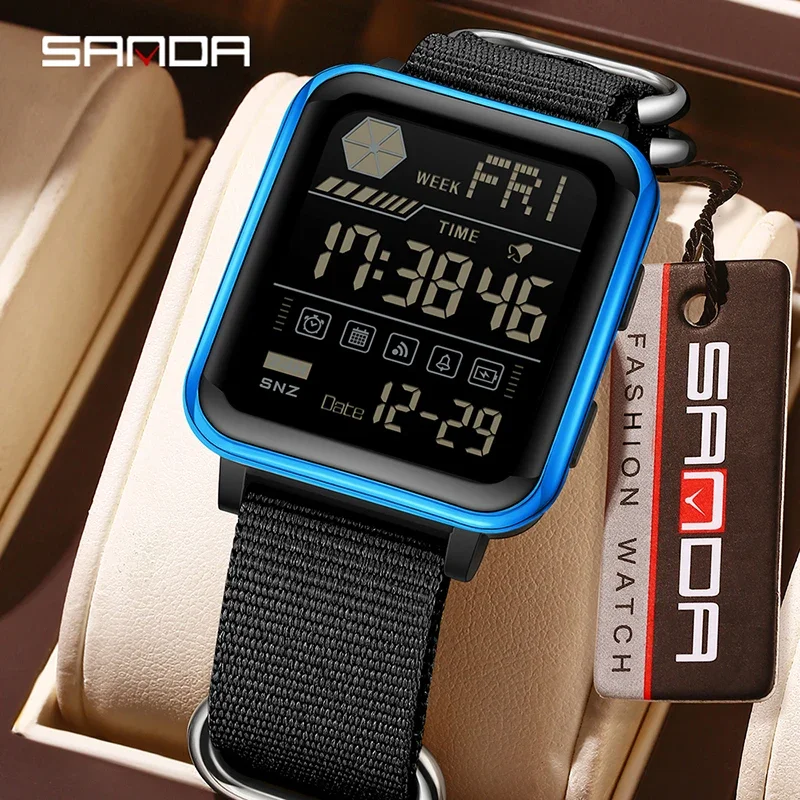 SANDA New Nylon Strap Sport Watch Electronic Countdown 5Bar Waterproof Luminous Stopwatch Multifunction Teenagers Student Watch