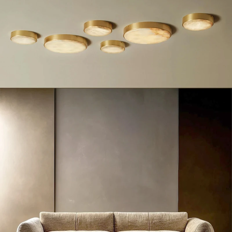 French Luxury Snowflake plaster Golden circle edge Diverse styles LED Ceiling lamp lustre dimmable Natural Marble luminaire