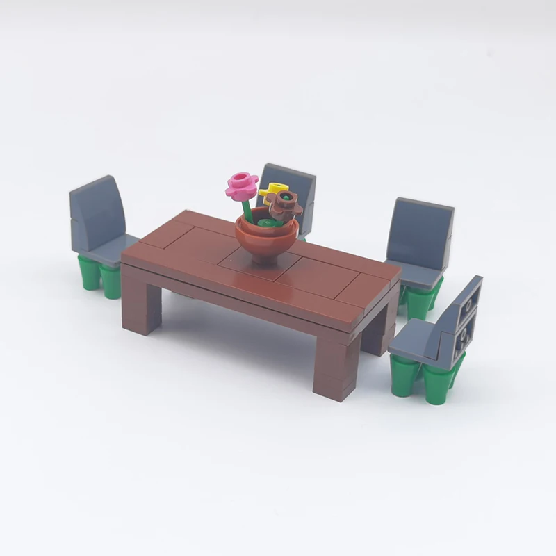 MOC-Bausteine, Möbel und Dekorationen für Wohnzimmer und Schlafzimmer – Bett, Bücherregal, Sofa, Computertisch, kleine Pflanzgefäße, Spielzeugmodelle. – Detail 12