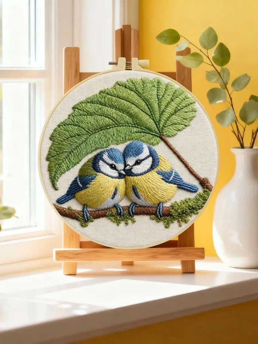 1 Stück 20X20CM/15X15CM 7,87/6,3 Zoll Der Vogel unter den Blättern Stickerei-Starter-Kit DIY-Kit DIY-Stickerei-Kit Handarbeiten – Detail 6