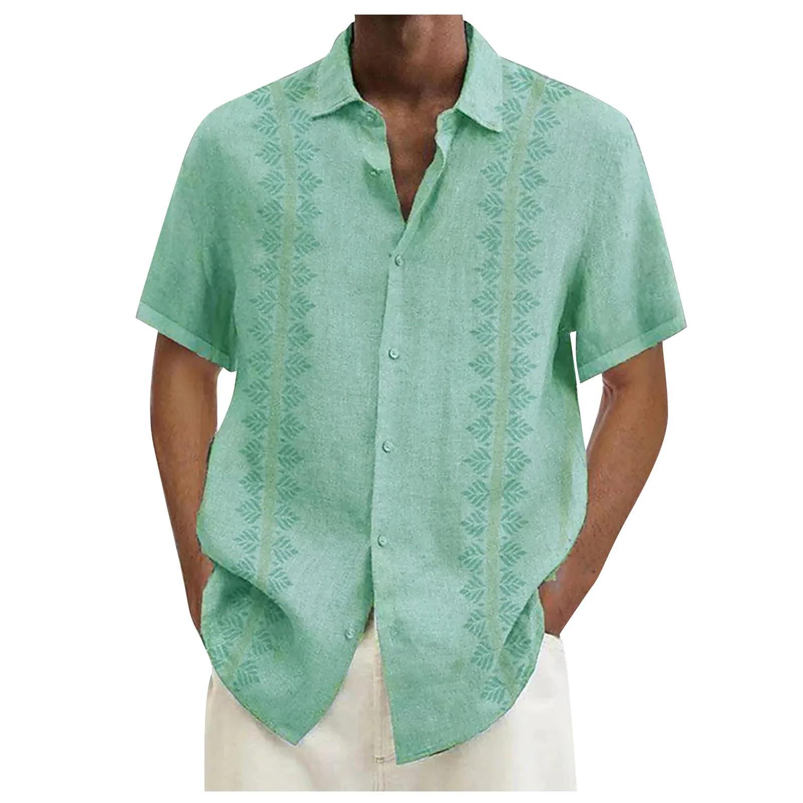 Cotton Linen Men Short-Sleeve Shirts Summer Solid Color Stand-Up Collar Casual Beach Style Plus Size Men Shirts M-5xl Hot Sale