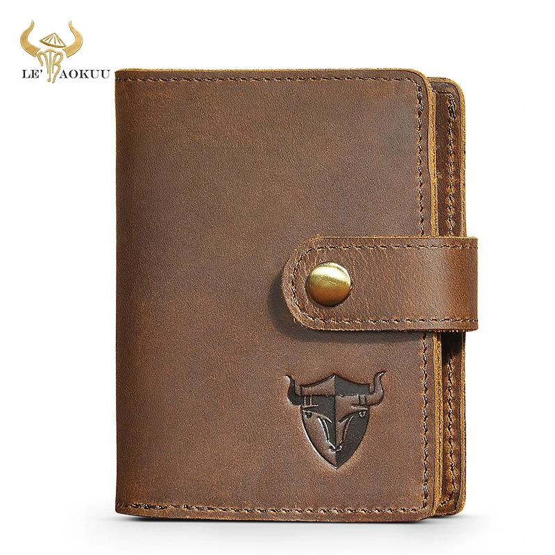 

NEW Hot Sale Vintage Thick Crazy Horse Leather Small Slim Card Holder Cash Money Mini Handy Snap Wallet Purse For Men Male 1681