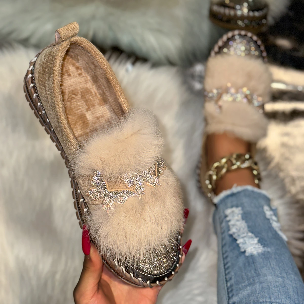 

Женские кроссовки, новинка 2024, роскошные лоферы с бантом и кристаллами, туфли на плоской платформе с блестками, модные женские кроссовки больших размеров для пар