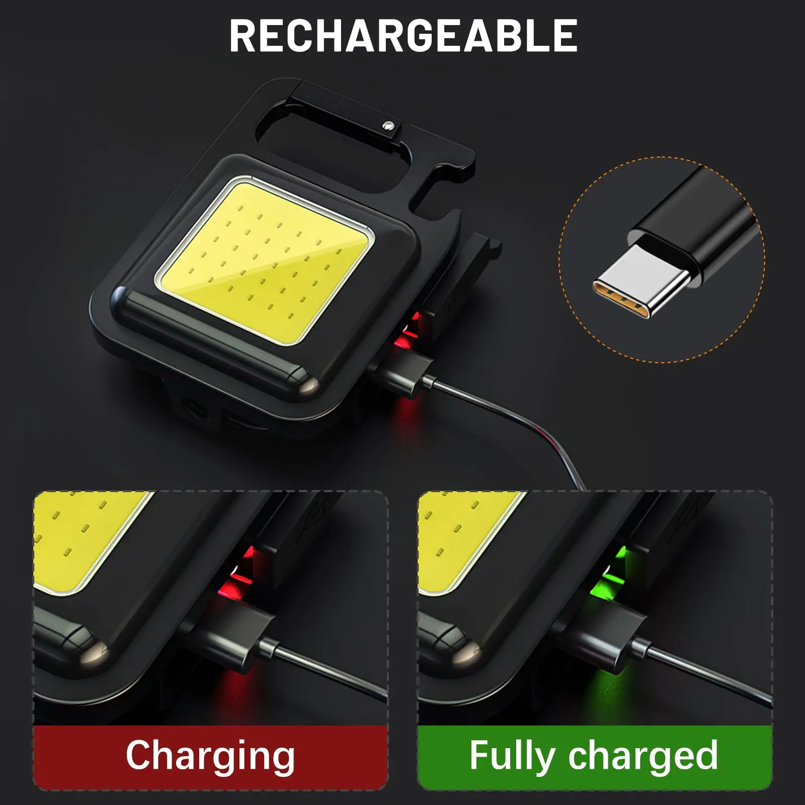 COB Keychain Flashlight 4 Modes Magnetic Base & Bottle Opener Emergency Light for Camping Fishing Walking Portable Work Light