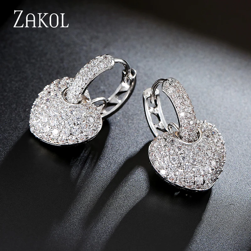 ZAKOL Fashion Hollow Love Heart Cubic Zirconia Gold Color Hoop Earrings for Women CZ Stone Wedding Jewelry FSEP546