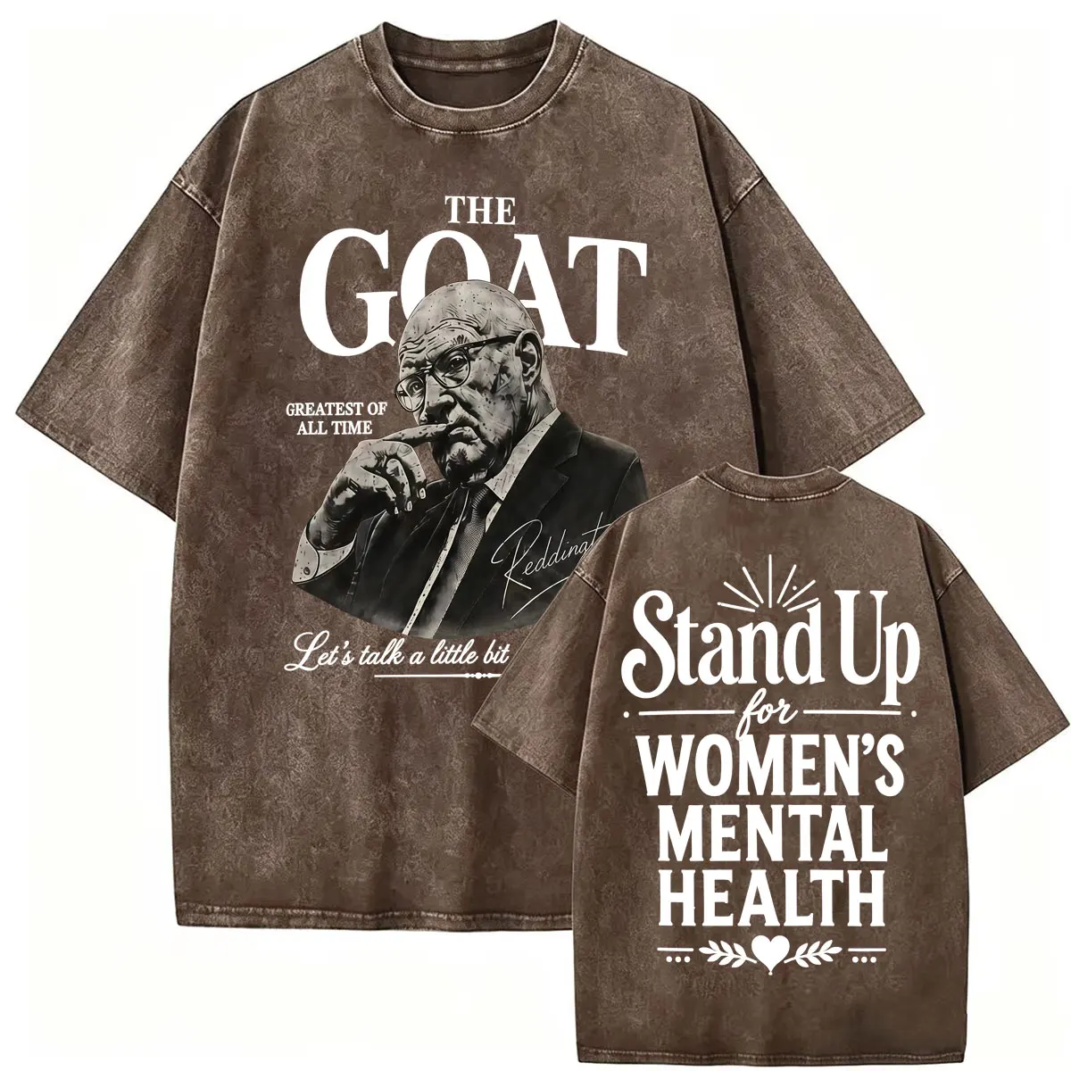 The Goat Kevin Reddington Stand Up for Women's Mental Health Vintage Washed T Shirts Mens Fashion Casual Loose Oversized T-shirt