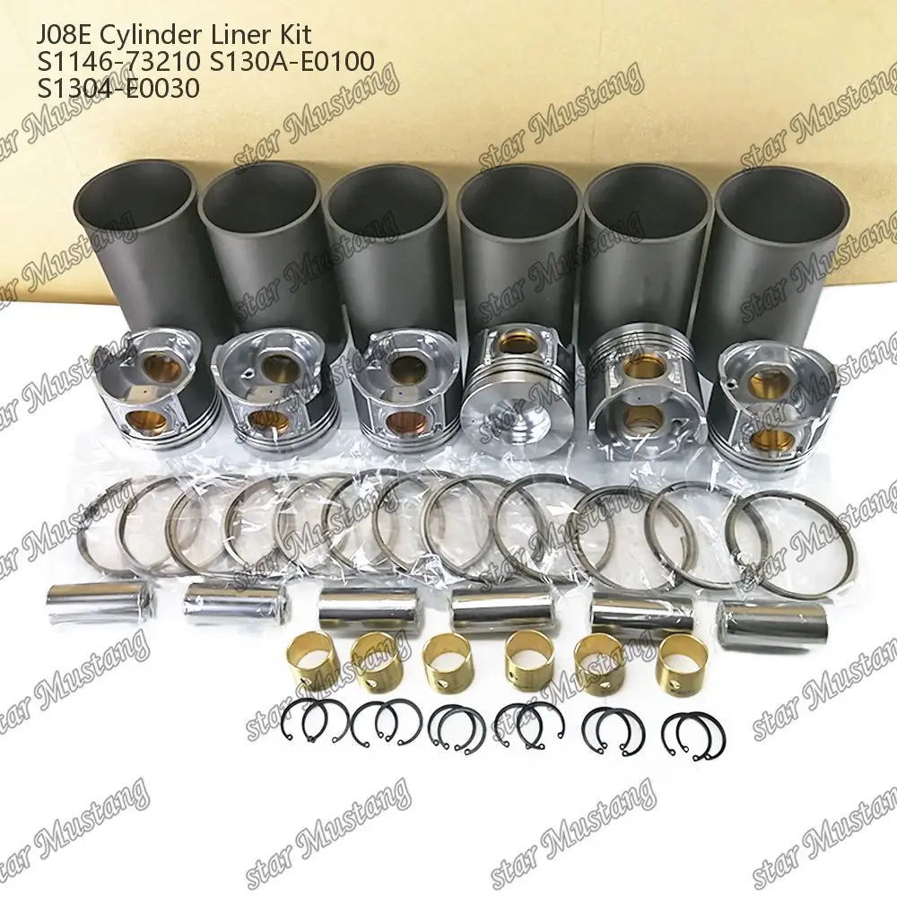 J08E Cylinder Liner Piston Kit S1146-73210 S130A-E0100 S1304-E0030 Suitable For Hino Engine Repair Set