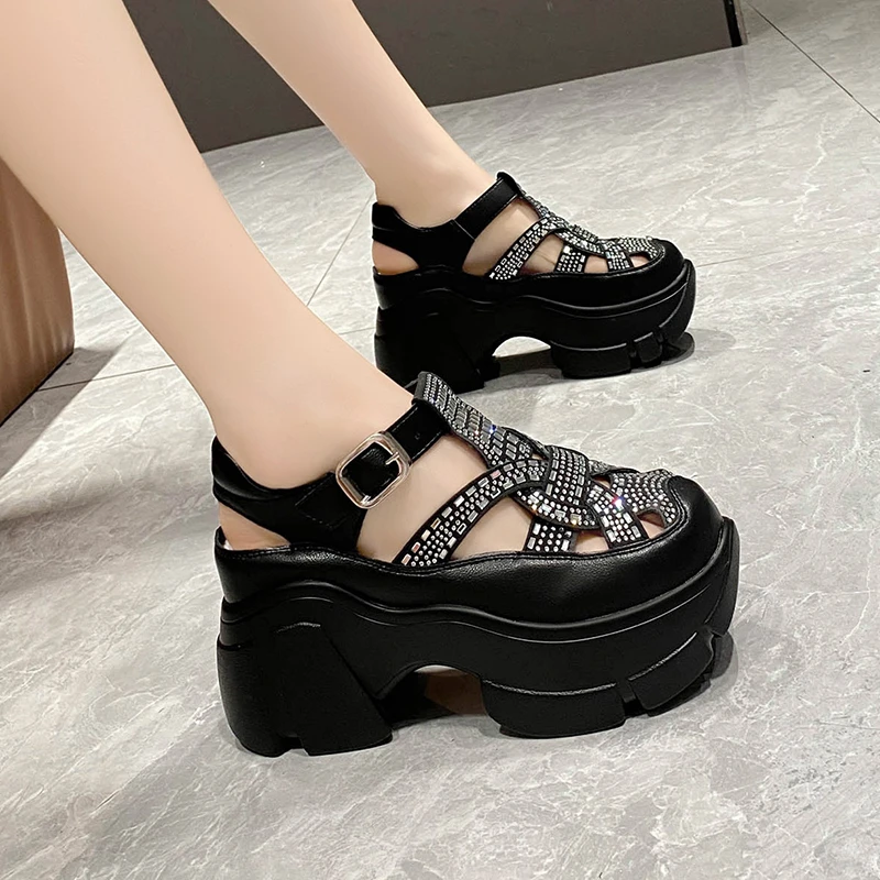 Butterfly-Knot Loafers Shoes 8CM Wedge Pumps High Brand Hollow Summer Ankle Boots Women Platform Sandals Fashion Buckle Shoes