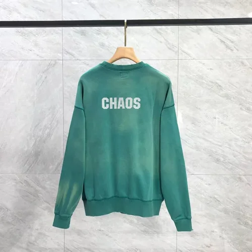 Imagen 2 del producto Sudaderas Vintage lavadas verdes dañadas de San para hombres y mujeres, jerséis clásicos con estampado de logotipo de grieta, tela pesada de algodón con cuello redondo