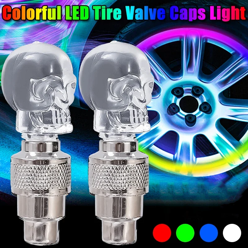 2/4pcs New Skull Shape Luminous Tire Valve Caps for Car Motorcycle Universal Night Safe Driving Tyre Neon Light Auto Accessories