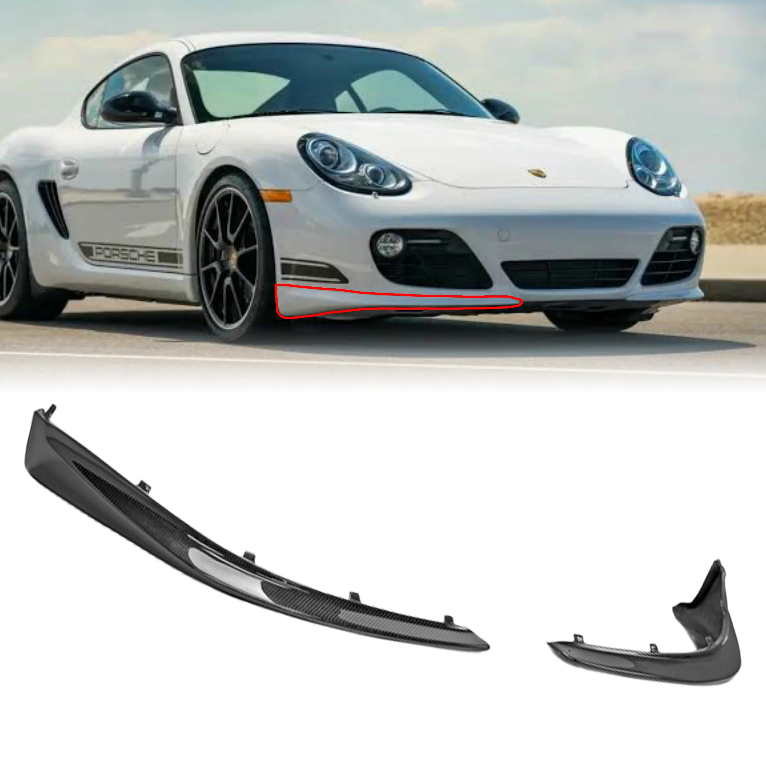 

Эксклюзивная передняя губа для PORSCHE BOXSTER CAYMAN 987 987.2 09-12 R Тип 2 шт. (не подходит 987.1) Надежное углеродное волокно