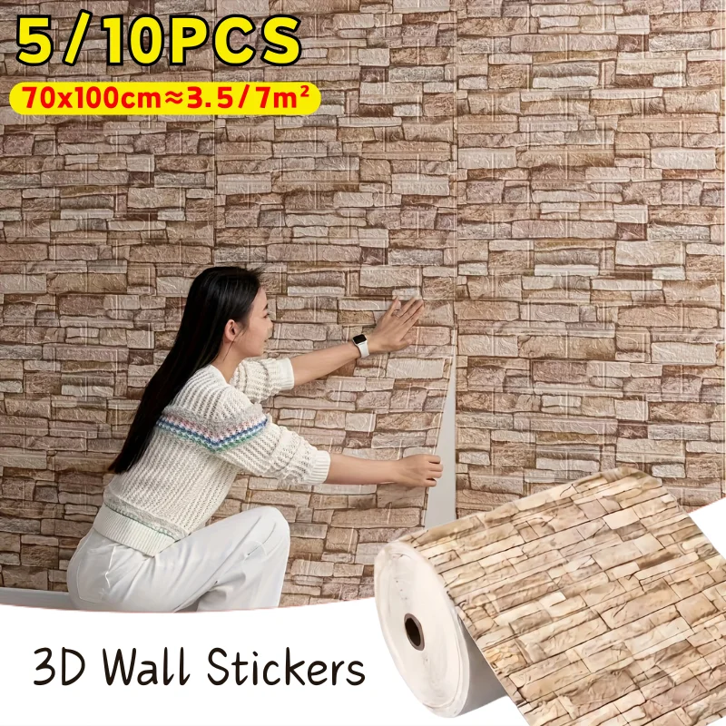 3D Faux Brick Wallpaper 70cmx100cm Self Adhesive Wall Sticker Waterproof Decor For Kitchen Bedroom Living Room Indoor Home Wall