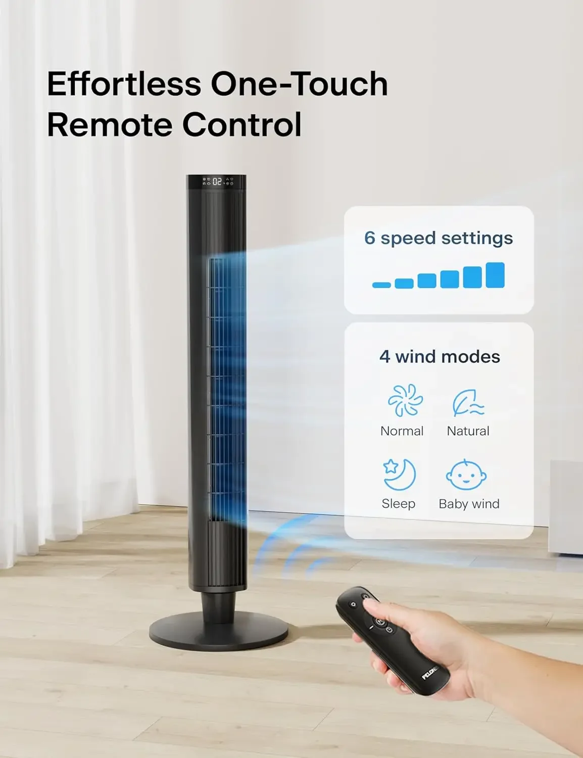 NEW 42-Inch Tower Fan for Bedroom – Oscillating Tower Fan with Remote Control – Indoor Quiet Fan with 6 Speeds, 4 Modes